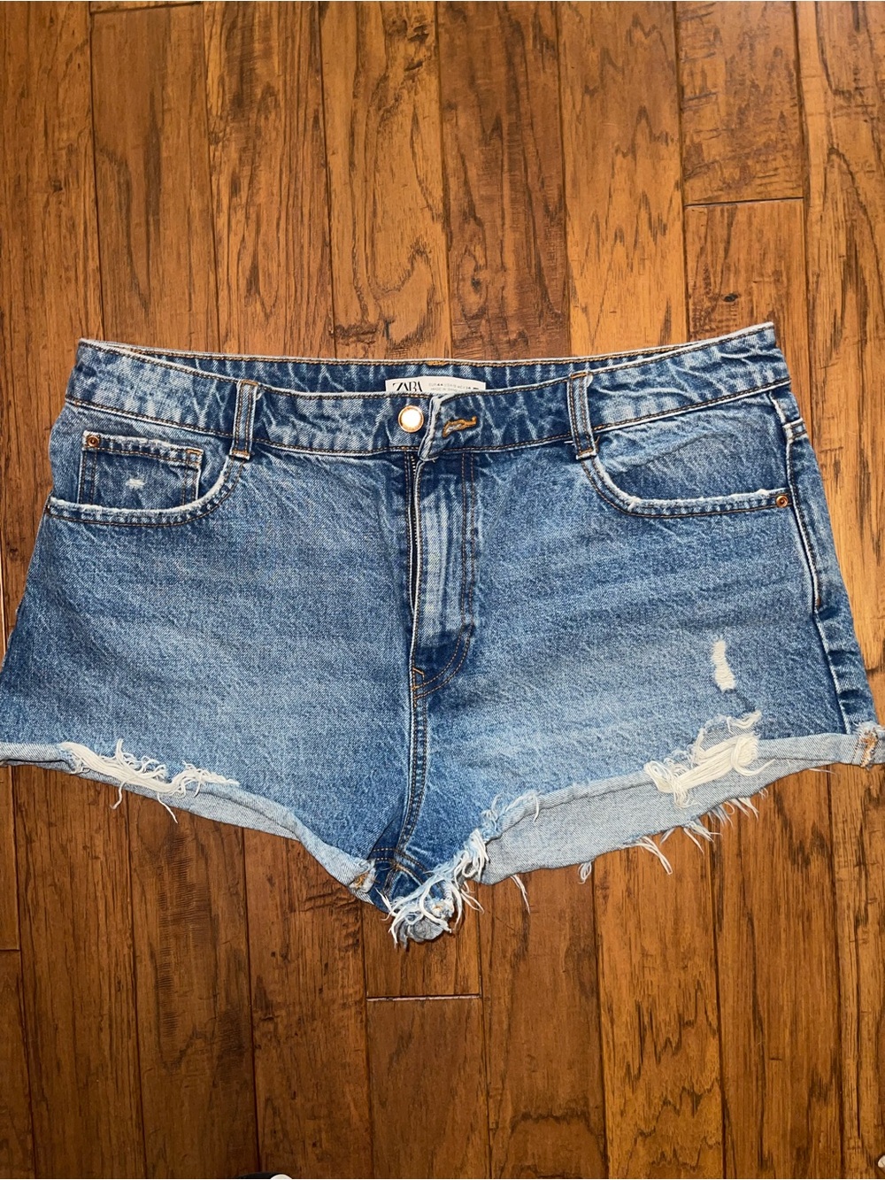 Zara Light Blue Distressed Cutoff Denim Shorts